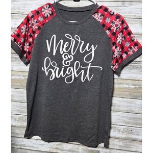 Merry & Bright Woman's Christmas Holiday Short Sleeve T-shirt Large NWOTs